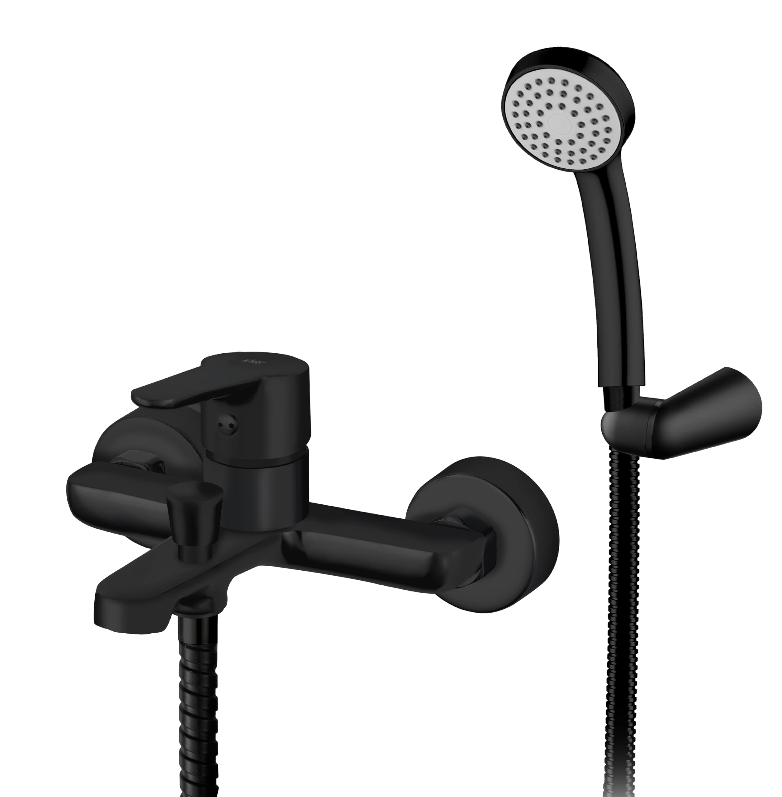 Grifo Monomando para Bañera de Latón con Acabado en Negro Mate, Montaje en Pared con Salida para Ducha, Diseño Estilizado (Negro)