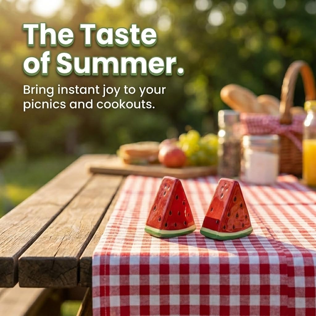 The Bridge Collection Watermelon Salt and Pepper Shaker Set for Summer | Hand-Painted 2 Piece Set of Fun & Unique Summer Time Kitchen & Dining Decor S&P Shakers