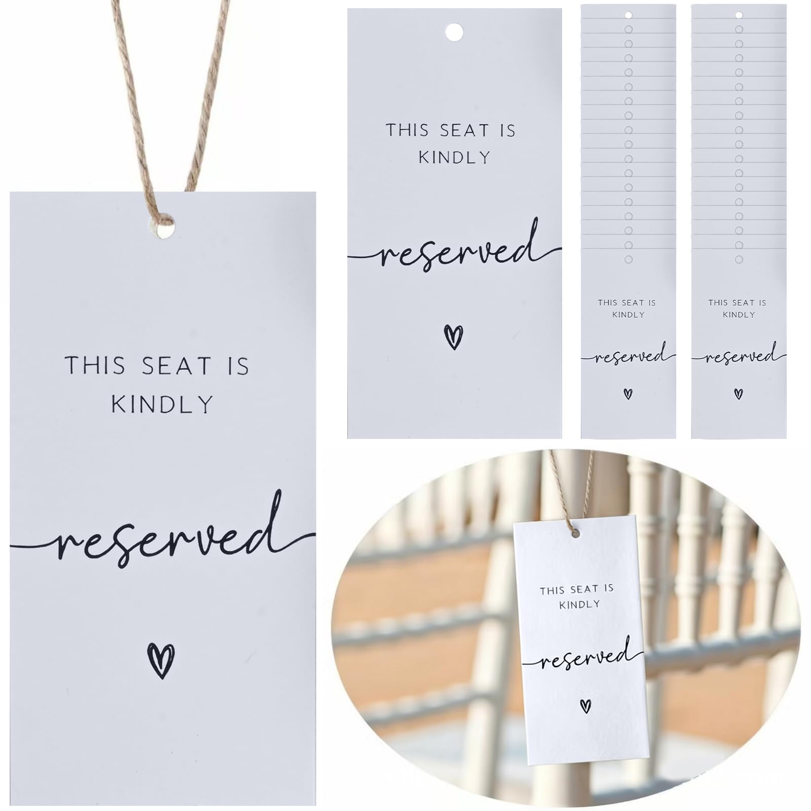 36 Pcs Reserved Signs for Wedding with Ribbon, Elegant Wedding Chair Tags and Reserved Seating Signs for Ceremony, Church Pews, Restaurant Tables and Important Events, Wedding Decor (White)