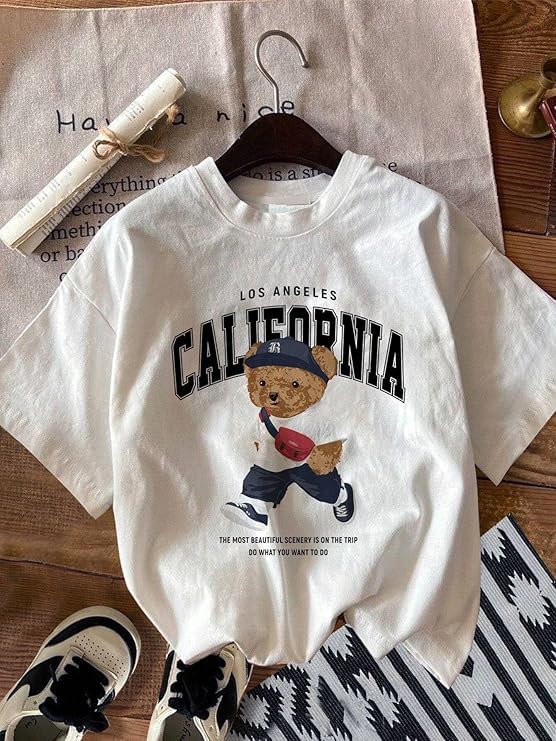 Image of Jawdrobe Cotton Blend Oversized Fit Half Sleeve Printed Round Neck T-Shirt for Women | Aesthetic Summer Wear