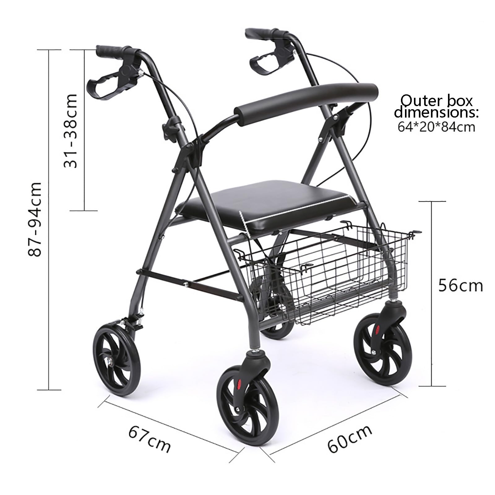 Składany rollator, z siedziskiem, 220 Lbs