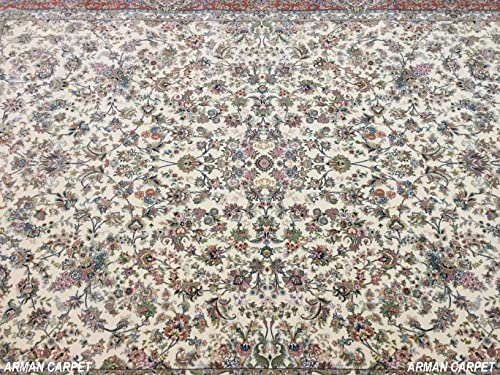 Image of High Density Export Quality Classical Pure Silk Carpet for Your Hall & Living Room 8 X 11 Feet (90x150 cm) Ivory Multi