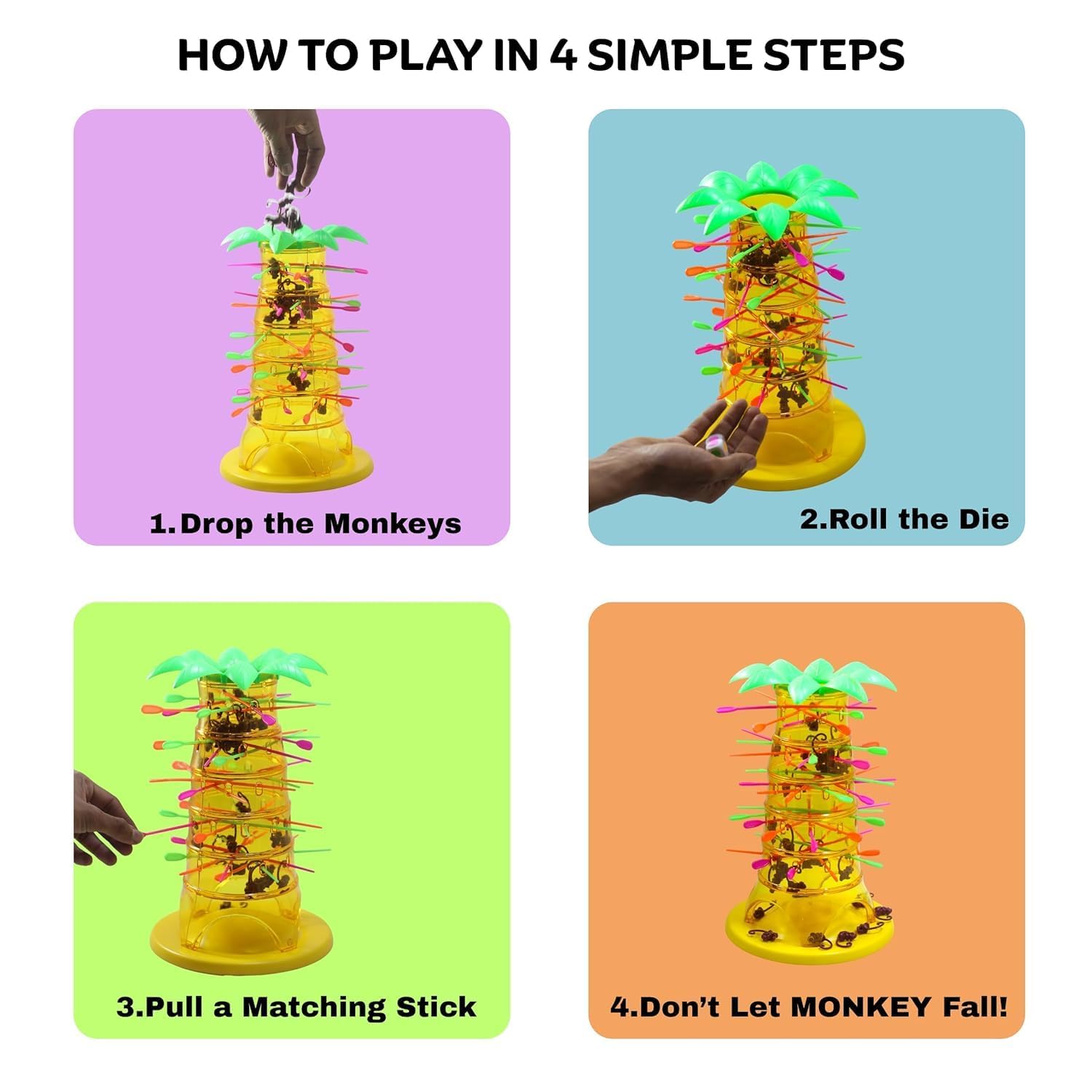 Cocina Perfecta Monkey Tumble Game – Don’t Let The Monkeys Fall Kids Toy, Fun Family Board Game with Sticks & Dice, Interactive Skill & Balance Game for Boys & Girls Age 3+, Party Game 1