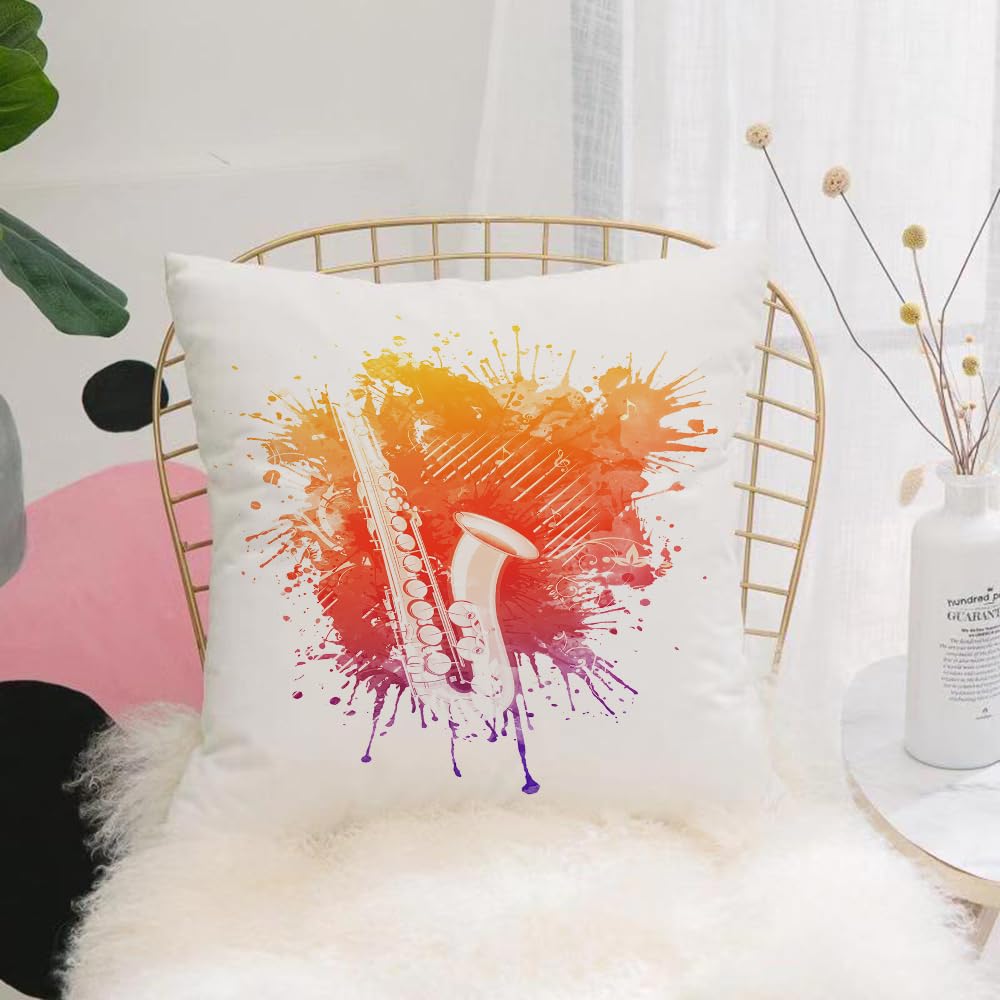 Hyosxw Saxophone Art, A Stylized Saxophone, Dynamic - A4 Cushion Cover,Throw Pillow Case Home Decorative For Living Room Bedroom Sofa Chair 18X18 Inch,Saxophone Art, A Stylized Saxophone, Dynamic Background With Colorful Painted D,Pillowcase 45X45cm