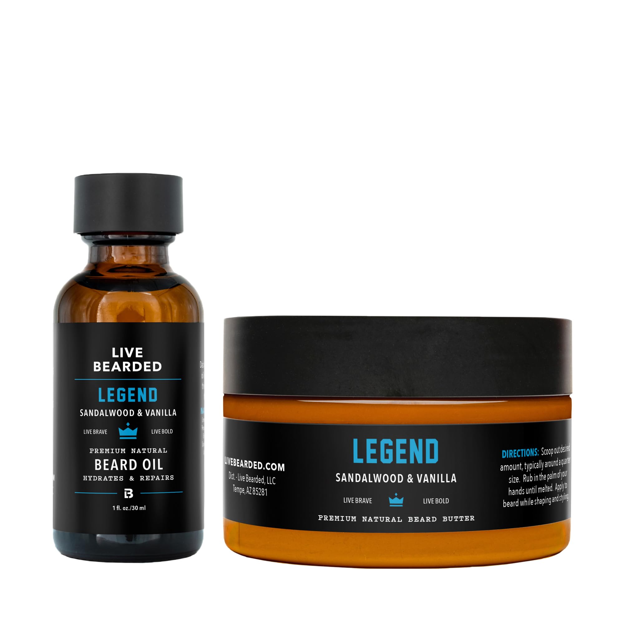 Live Bearded Beard Oil and Butter Grooming Kit - Made in the USA - All-Natural Ingredients with Shea, Argan, Jojoba - Growth Support | Legend Scent -