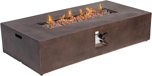 COSIEST mesa rectangular con fogata a propano para exteriores, de 56 x 28pulgadas, acabado de bronce compacto similar al hormigón, 50,000unidades