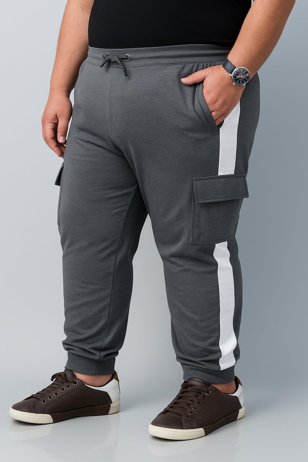 style accord Plus Size Lycra Track Pant for Men | Stretchable Jogger Pants | Side Stripe Cargo Design | Daily, Gym & Sports Wear-picture-31