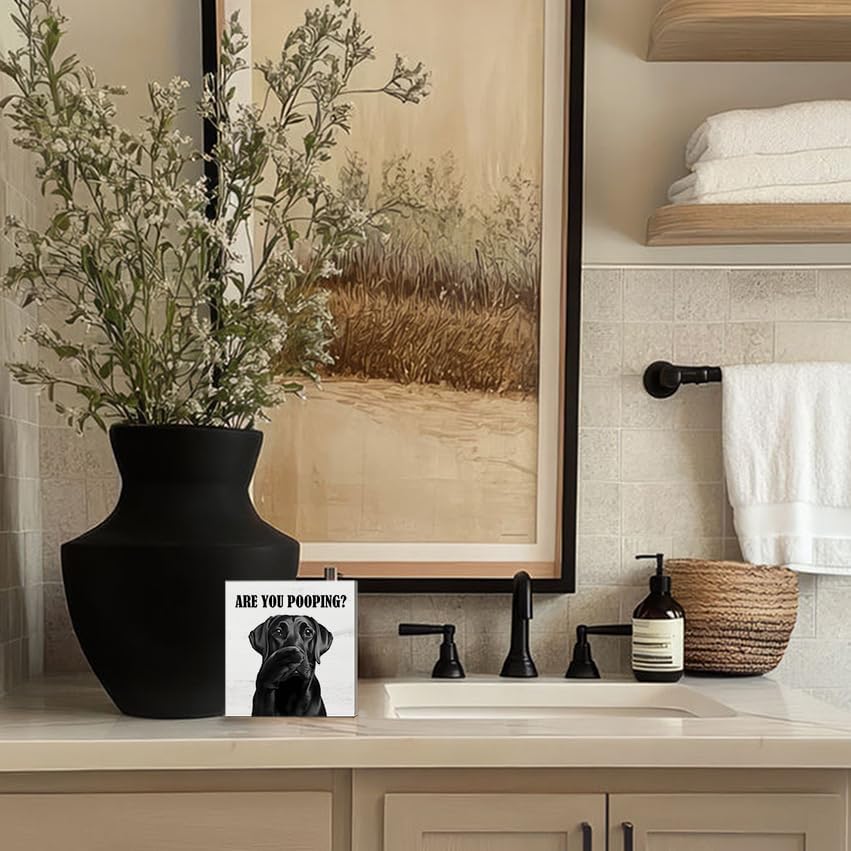 Funny Black Labrador Retriever Bathroom Wooden Box Sign, Are You Pooping Sign, Black Lab Gifts Wood Signs for Bathroom Restroom Toilet Half Bath Shelf Counter Decor, 5x5 Inch - Image 4