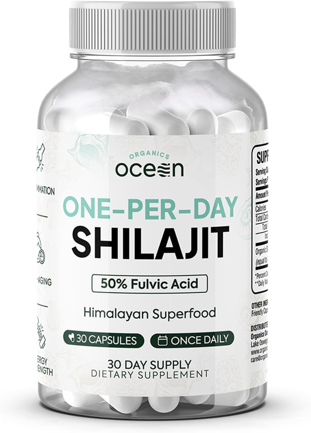 Product image of Organics Ocean One-Per-Day Shilajit for Men and Women - Natural Shilajit Supplement for Age-Defying, Bone Strength, Hormone Support and More - 30 Shilajit Capsules