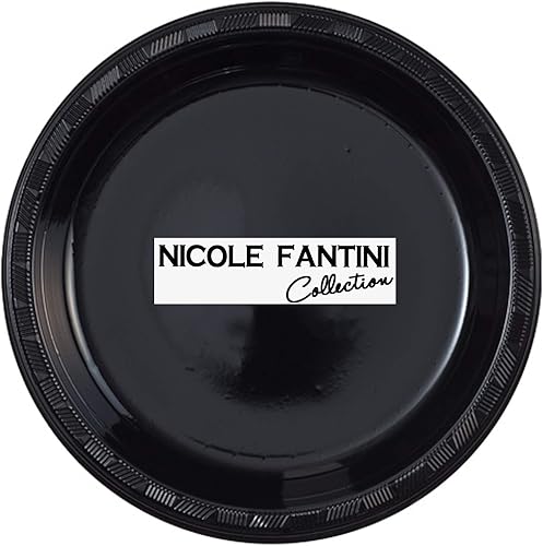 Nicole Fantini Collection Juego de 10 platos desechables de plástico resistentes de 9 pulgadas (negro)