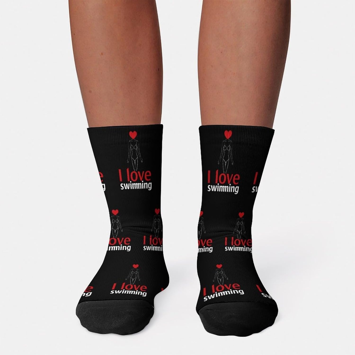 I Love Swimming Knee High Socks Athletic Long Stockings Sport Casual Crew Tube Sock Boot
