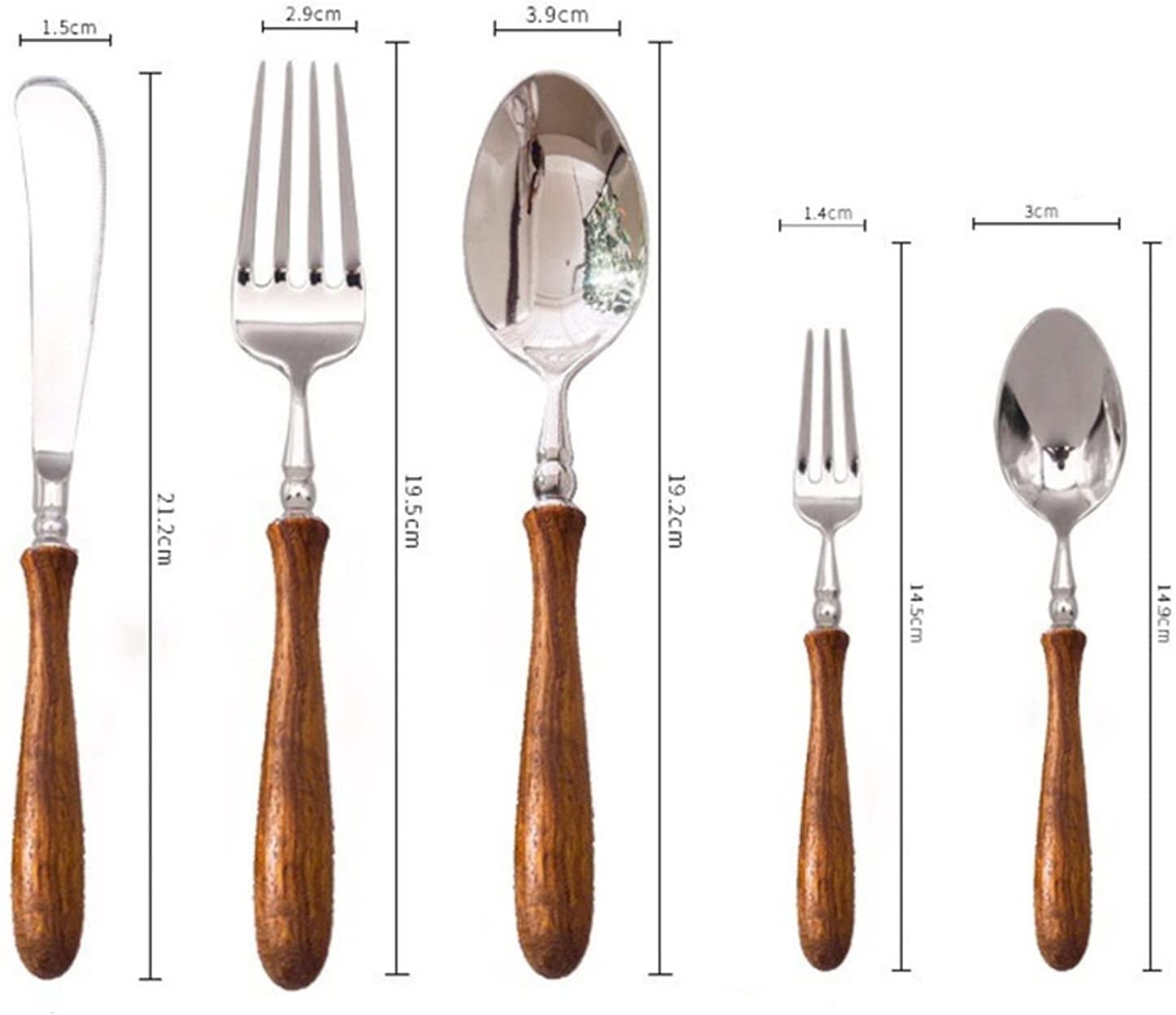 Ensemble de Couverts en Acier Inoxydable avec Fourchette, Couteau et cuillère, 5 pièces, 20 pièces, Manche en Bois véritable Naturel