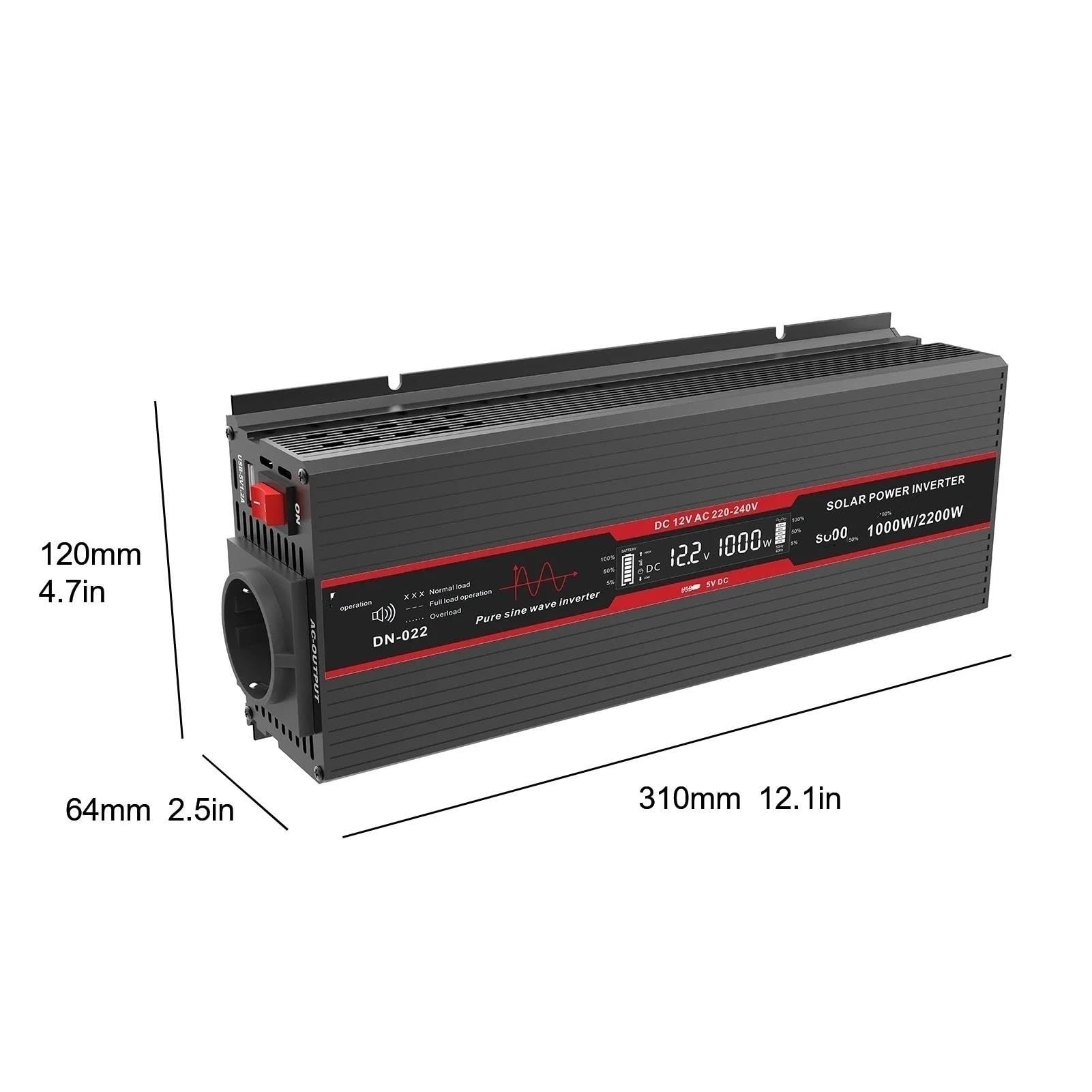 Inversor Inversor De Onda Sinusoidal Pura 12V A 230V Convertidor De 220V A 1 V Potencia Máxima 1500W 3000W Pantalla LCD Interfaz USB Automóviles(DNB12V 220V 1000W)