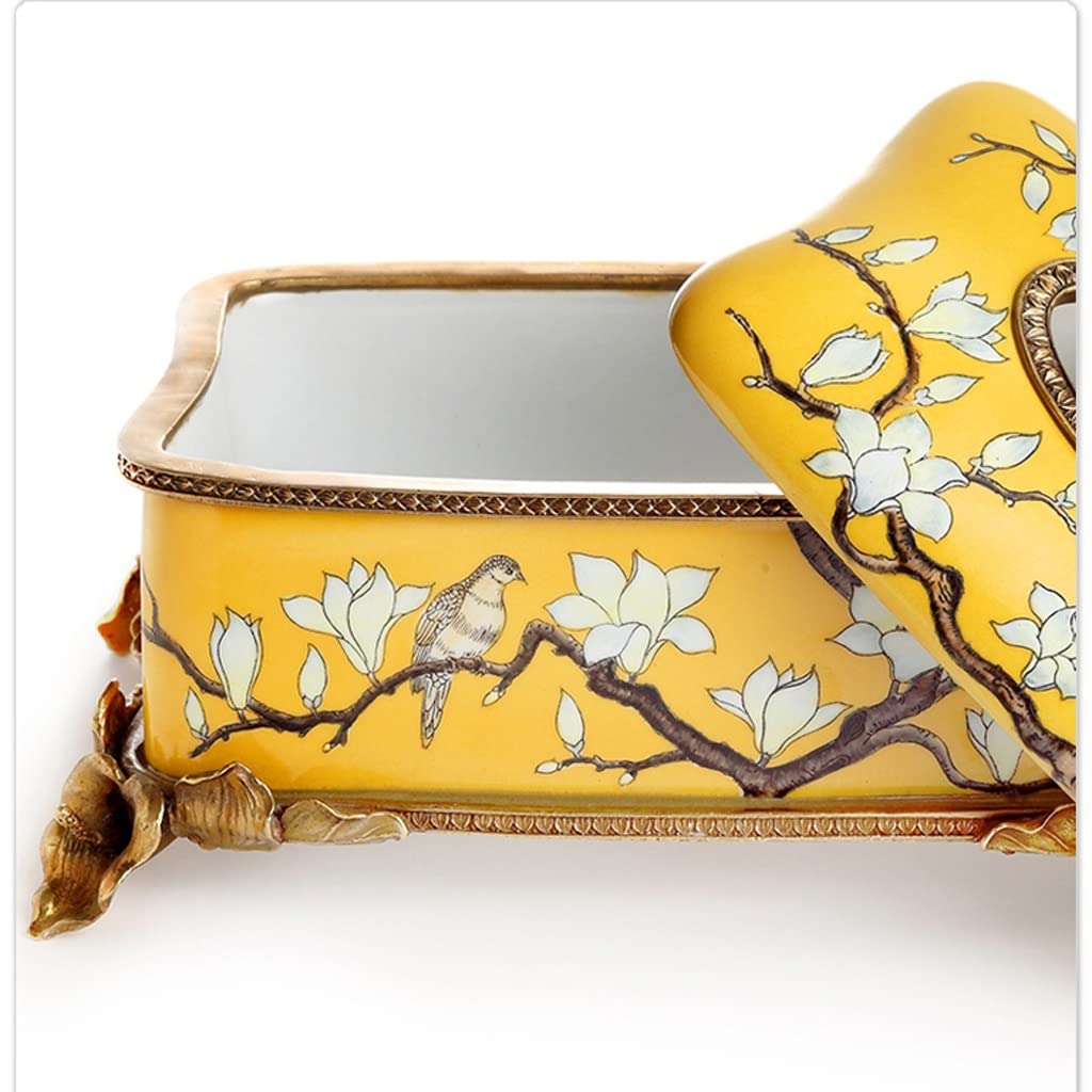 Scatola di fazzoletti di copertura Scatola di fazzoletti in ceramica con scatola di rame decorazione domestica Conservazione tovaglioli carta arte scrivania per soggiorno, giallo