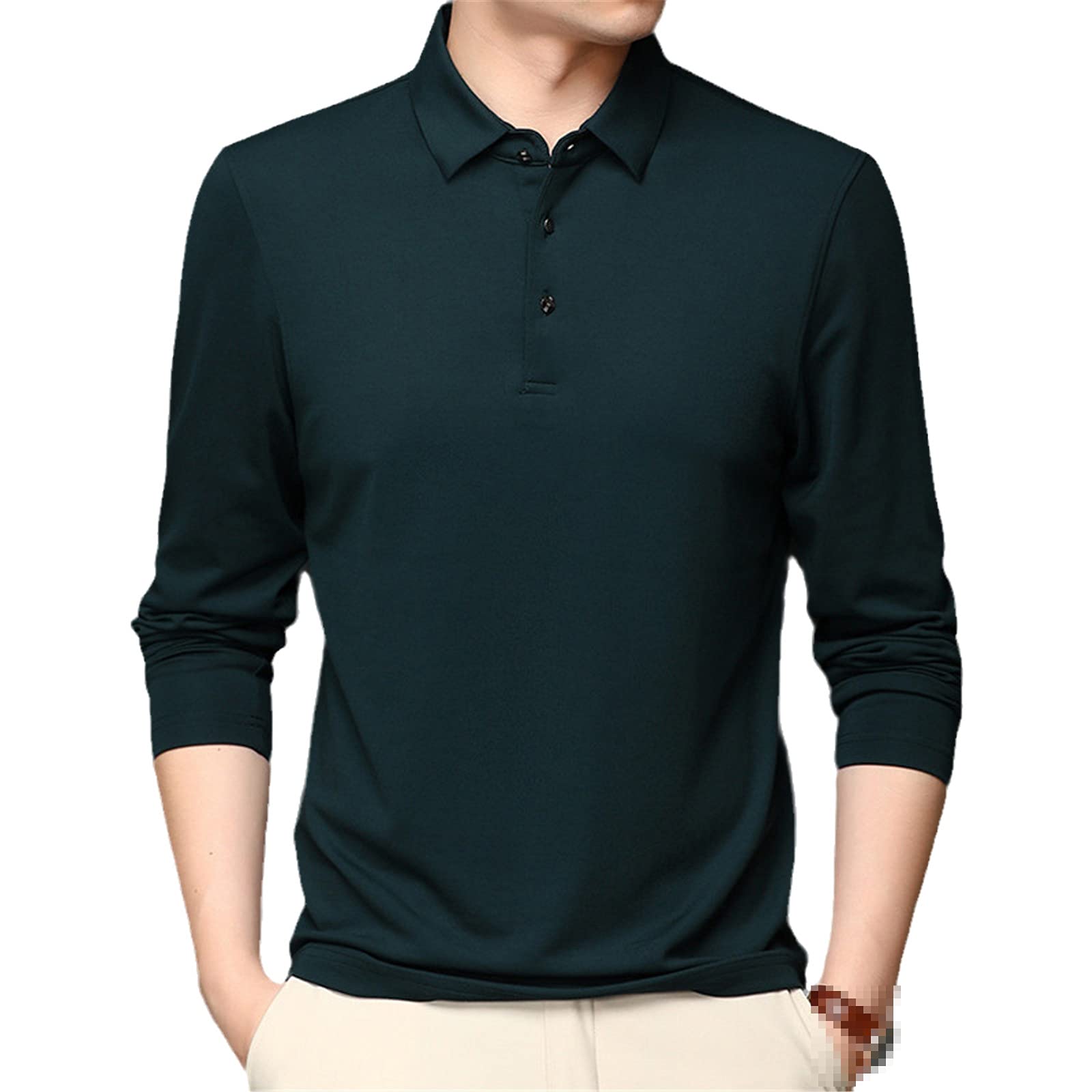 T-Shirt für Herren, langärmelig, Business, Freizeit, für Frühling und Herbst, dunkelgrün, XXL