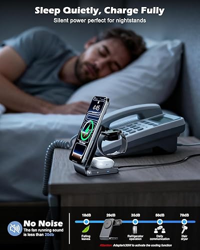 Miniatura 5 de CloudValley 3-in-1 Magnetic Wireless Charging Station, Qi2.2 25W Foldable Charging Stand with TEC Active Cooling Fan, Compatible with MagSafe iPhone