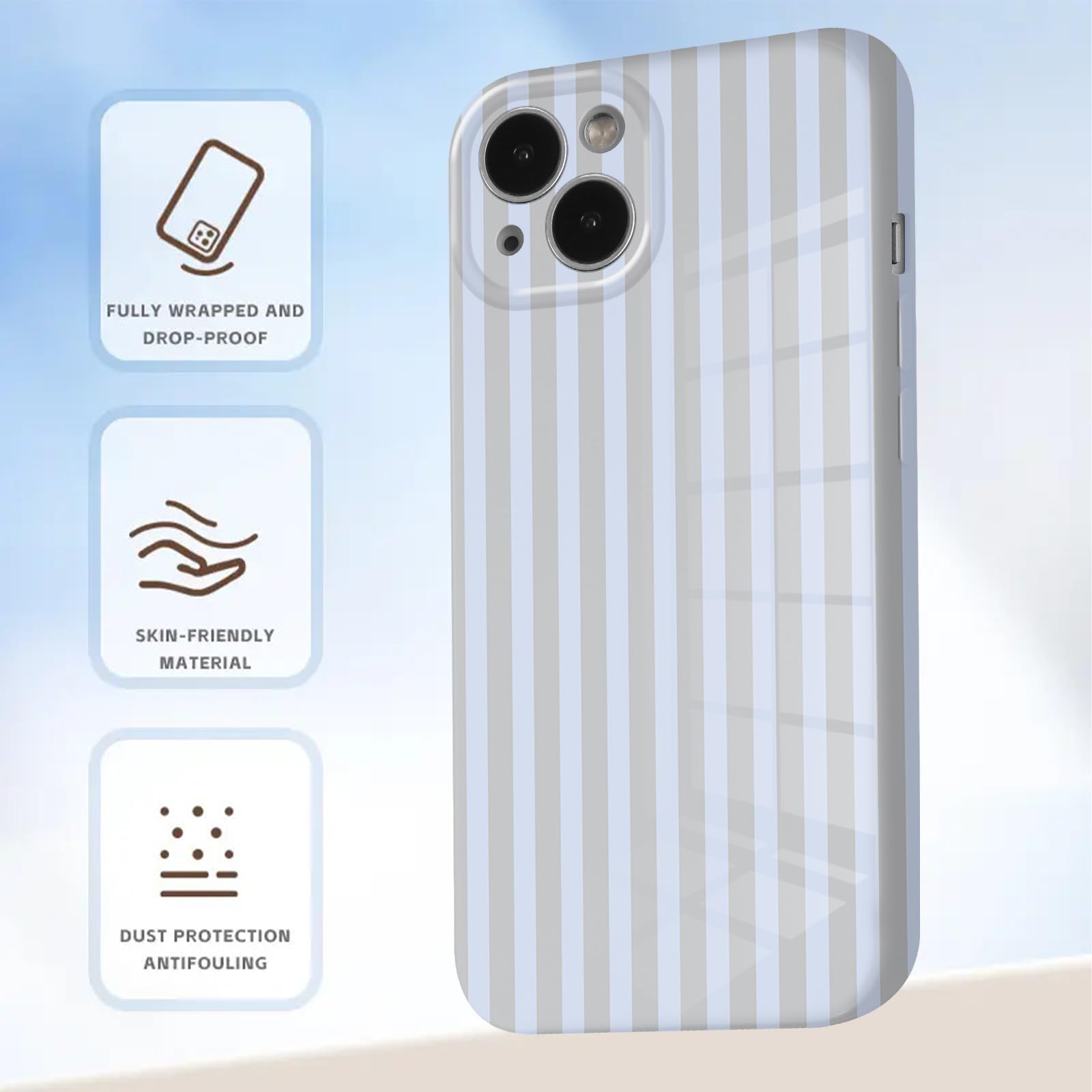 Kueqeay Custodia Con Cordino Per IPhone 14/13 – Silicone Morbido, Motivo Righe Blu, Tracolla In Nylon, Antiuurto