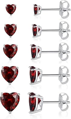 MDFUN 18K White Gold Plated Heart Shape Cut Cubic Zirconia Birthstone Stud Earring Pack of 5 Pairs
