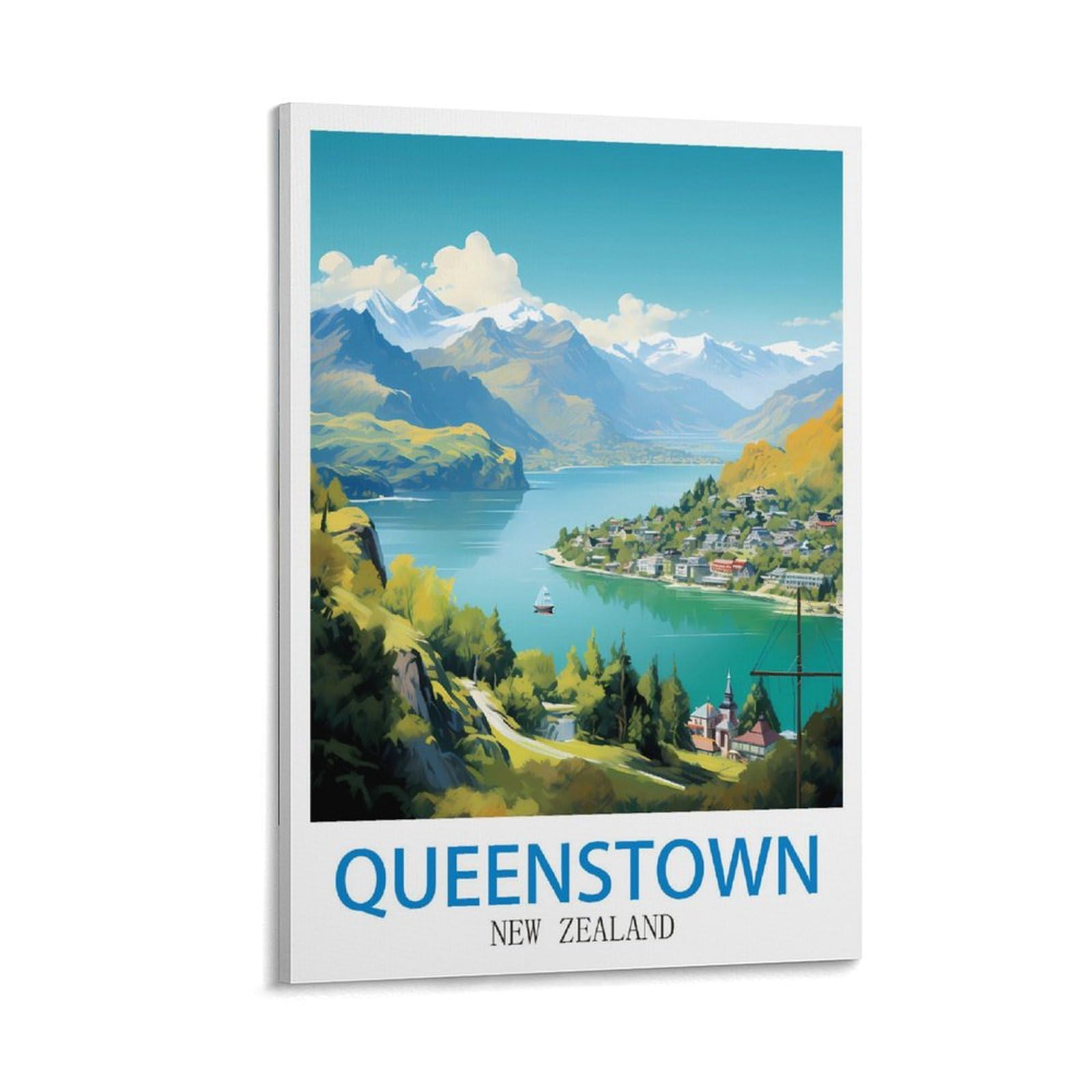 LNMNJESG Queenstown New Zealand Vintage Travel Posters 08x12inch(20x30cm) Canvas Painting Wall Art, Wall Decor Pictures Prints for Living Room Bedroom