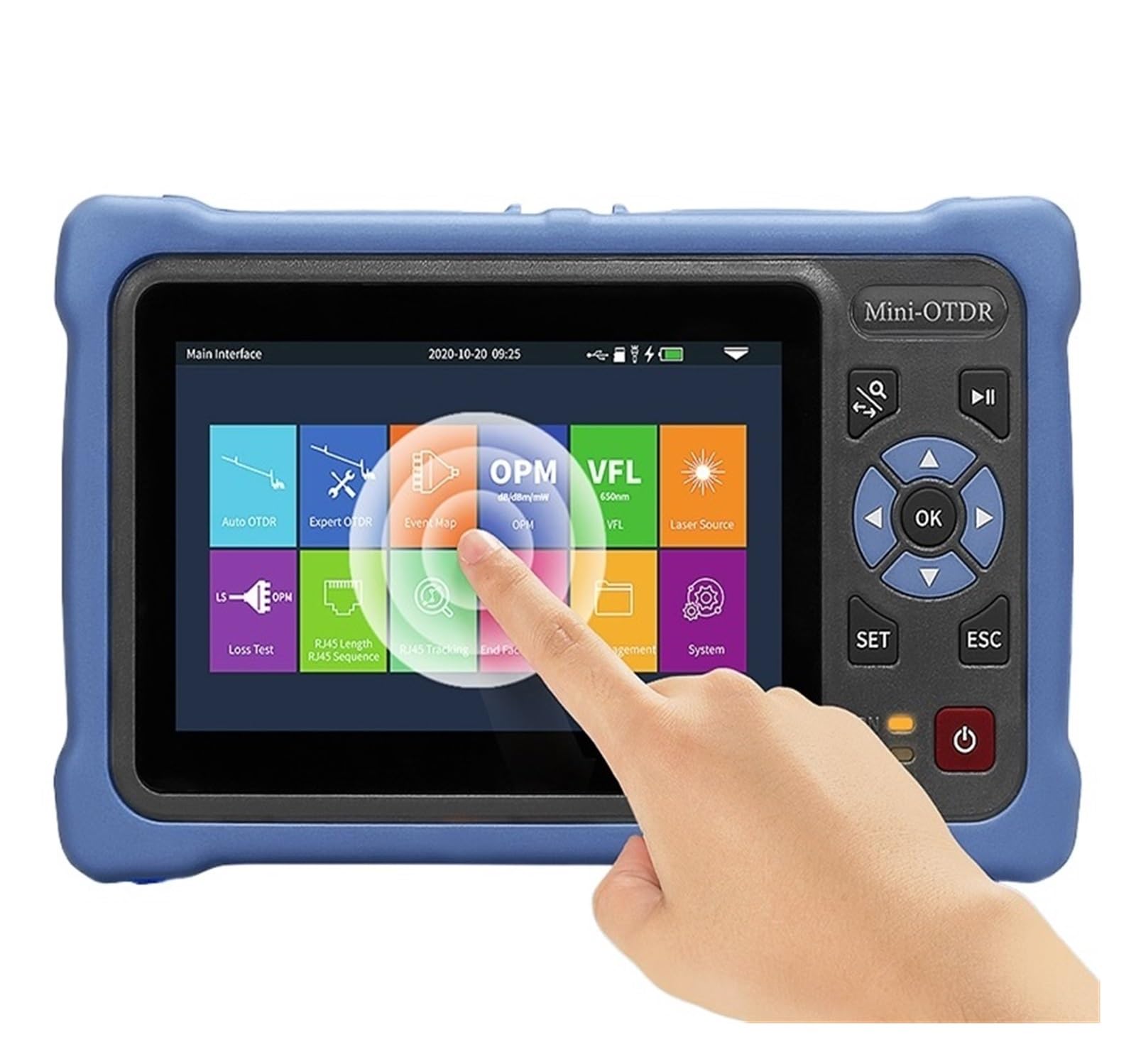 otdr 1310/1550nm 26/24dB Fiber Optic Reflectometer Touch Screen VFL OLS OPM Event Map Ethernet Cable Tester(APC)