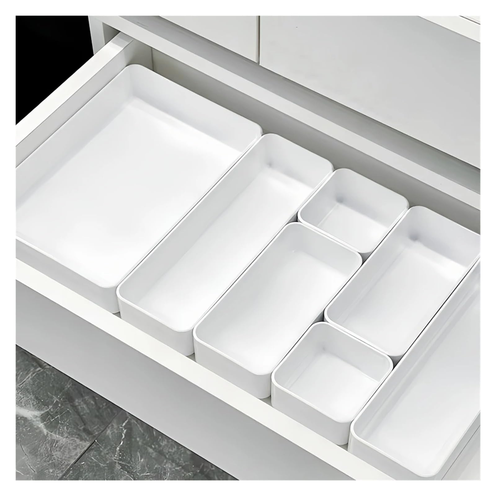 Cajas Organizadoras Cajones Desktop Drawer Organizer Partition Makeup Sundries Utensils Cutlery Storage Box Set for Kitchen Bathroom Office Tray(7pcs setA)