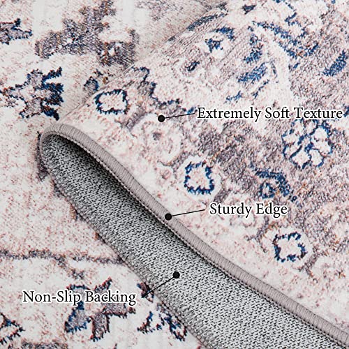 Art&Tuft Floral 5X7 Area Rugs - Stain Resistant Washable Rug, Non-Skid Ultra Thin Rugs For Living Room, Farmhouse Oriental Floral Boho Rug(Grey/Pink, 5'X7') #TOP2