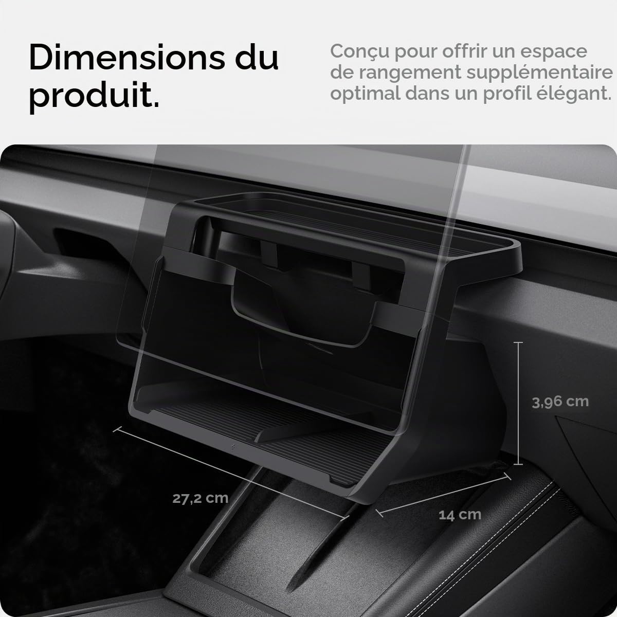 Spigen Tesla Model Y Juniper 2025 2026 Model 3 Highland 2024-26 Organisateur de Rangement sous l'Écran, Installation en un Tap, Conçu pour Accessoire Tesla - Noir