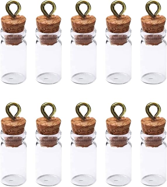 10 PCS Small Glass Bottles With Cork Lids, Mini Glass Bottles With Stoppers Snuff Kit 1ml Empty Spell Jars Miniature Potion Bottles Small Message Bottles Tiny Wishing Bottles for DIY Crafts Decoration