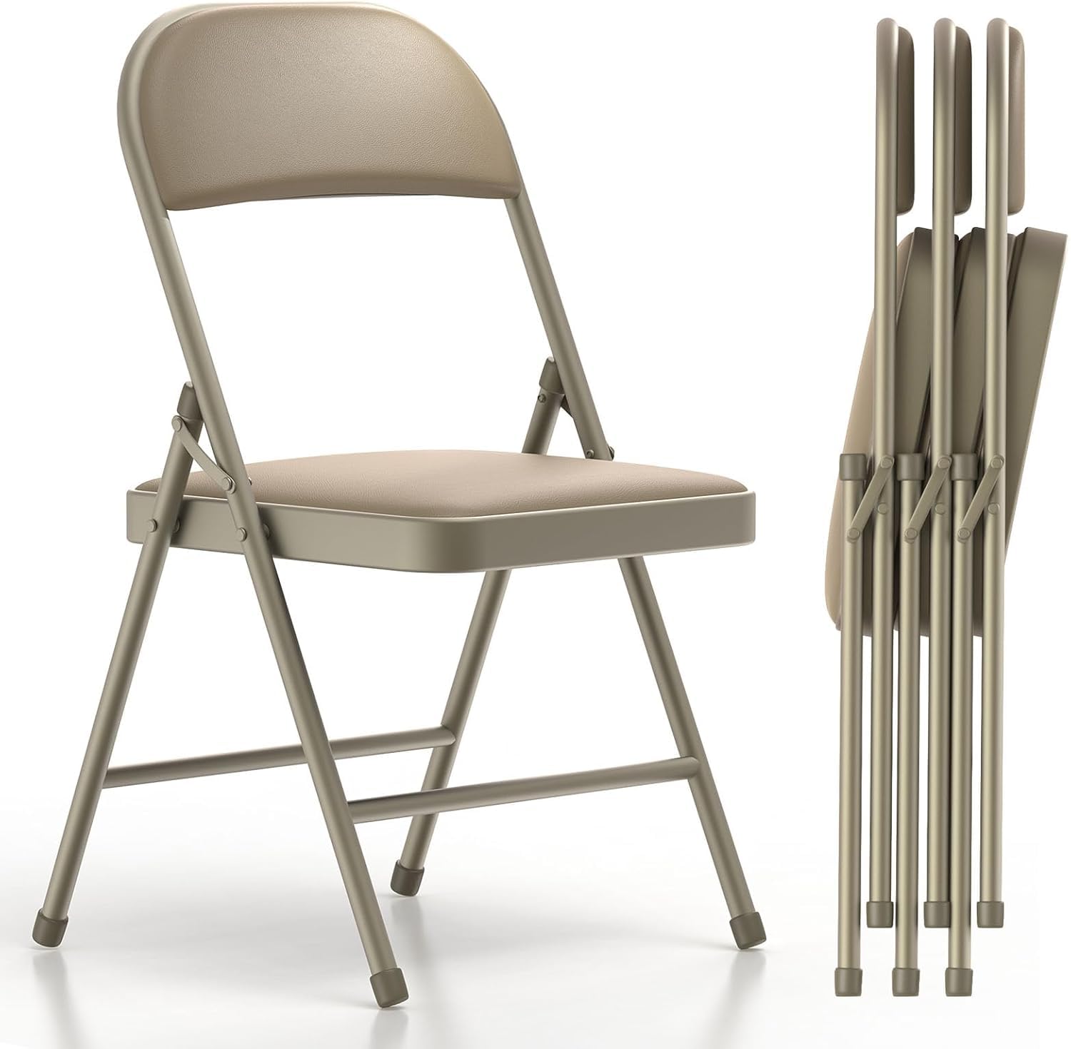 Set di 4 Sedie Pieghevoli, Imbottite, Portata Fino a 160 kg, Comodo ed Stabili Sedia Pieghevole per Giardino, Esterno, Campeggio, Balcone Interni, Ufficio, Feste, Cachi