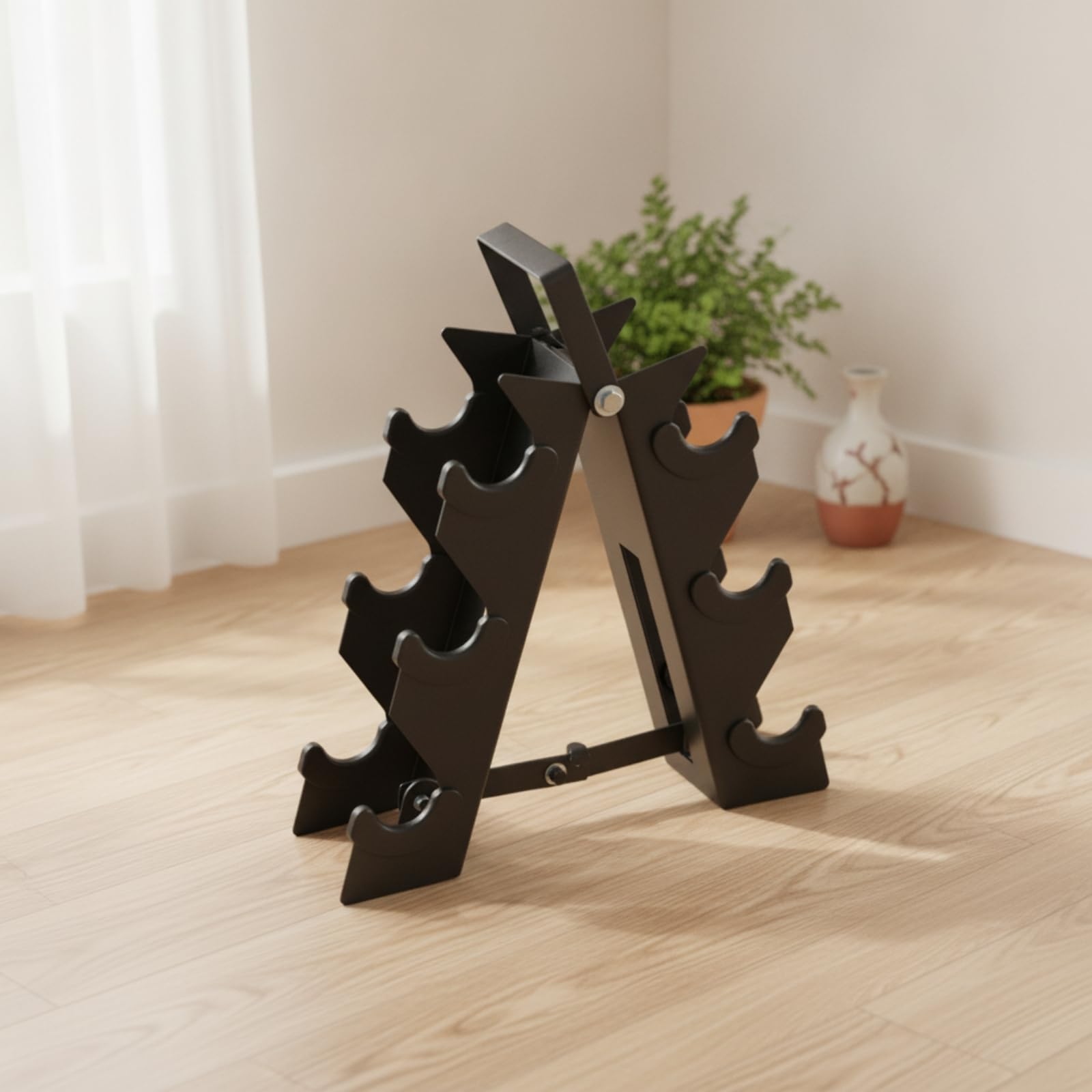 Porta Manubri a Tre Livelli Pieghevole Rastrelliera con Maniglia Triangolare Attrezzatura per Appassionati di Fitness, Palestra