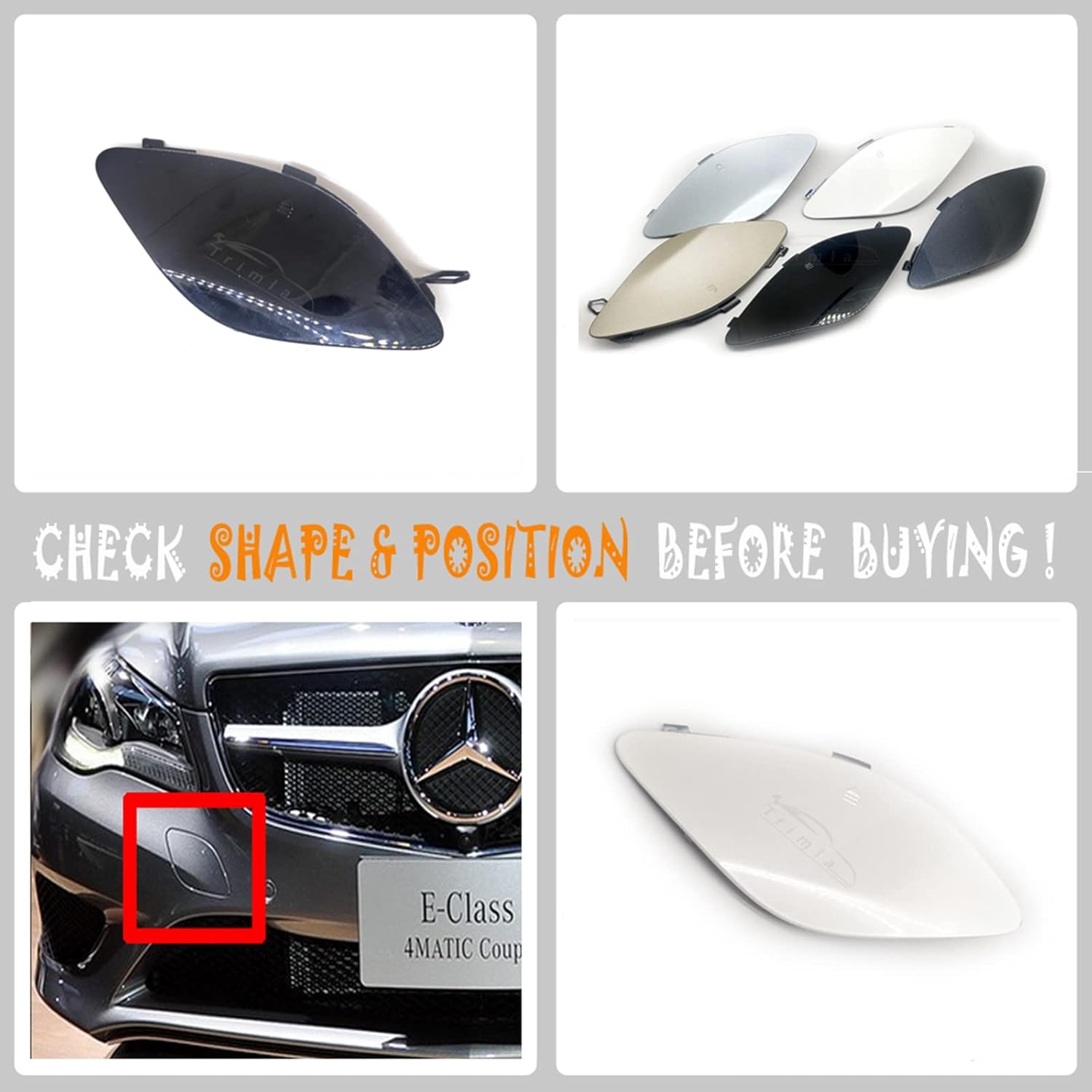 Front Tow Cover Fit 13-16 Mercedes Benz E class W207 Facelift Coupe C207 Convertible A207 for E200 E220 E250 E300 E350 E400 E450 E500 2013 2014 2015 2016 bumper towing Hook Eye Cap 2078851023 (Black)