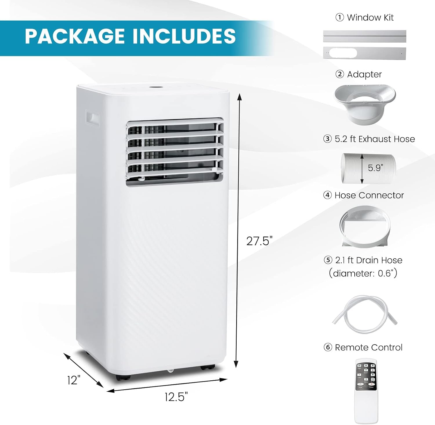 DORTALA Portable Air Conditioners 8000 BTU, 3 in 1 AC Cooling Unit with Remote Control, Dehumidifier, 24H Timer, Window Kit, Personal Standing AC for Bedroom, Dorm,White