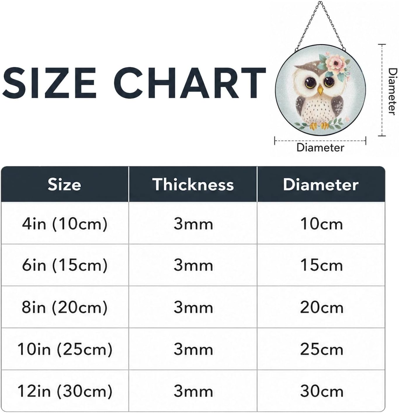 Stained Glass Window Hanging 6in（15cm）, Cute Owl with Flowers Glass Suncatcher for Home Decor, Indoor Wall Art Glass Panel with Metal Chain and Hooks, Sun Catcher Ornament Birthday Gifts