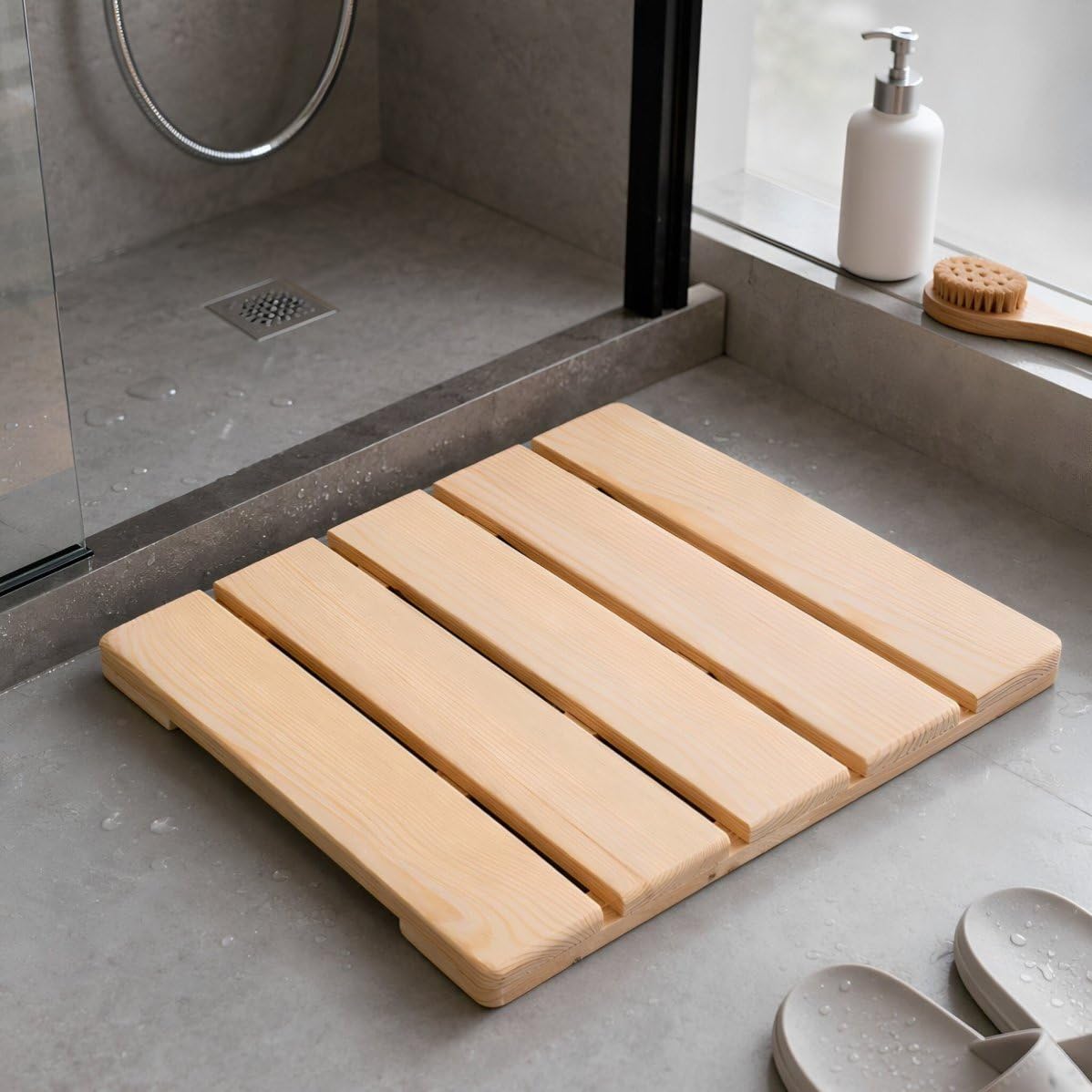 Beaupretty Tappetino Bagno Antiscivolo in Legno per Doccia, Pannelli