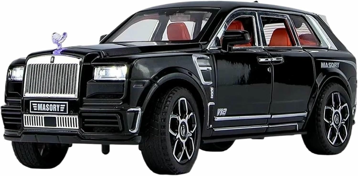 Deaver Black Diecast 1:24 For Rolls Royce For Cullinan Scale Alloy Car Models Realistic Pre-Built Finished Vehicle Model Display Collection(Black)