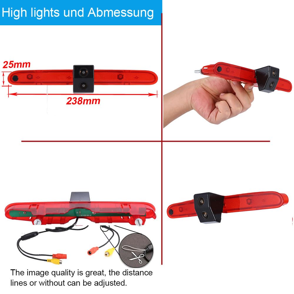 Podwójna kamera cofania z wyświetlaczem LCD o przekątnej 7", dwa obiektywy światła hamowania, kamery cofania do Toyota Proace City Verso/Citroen Berlingo/Opel Combo/Peugeot Partner