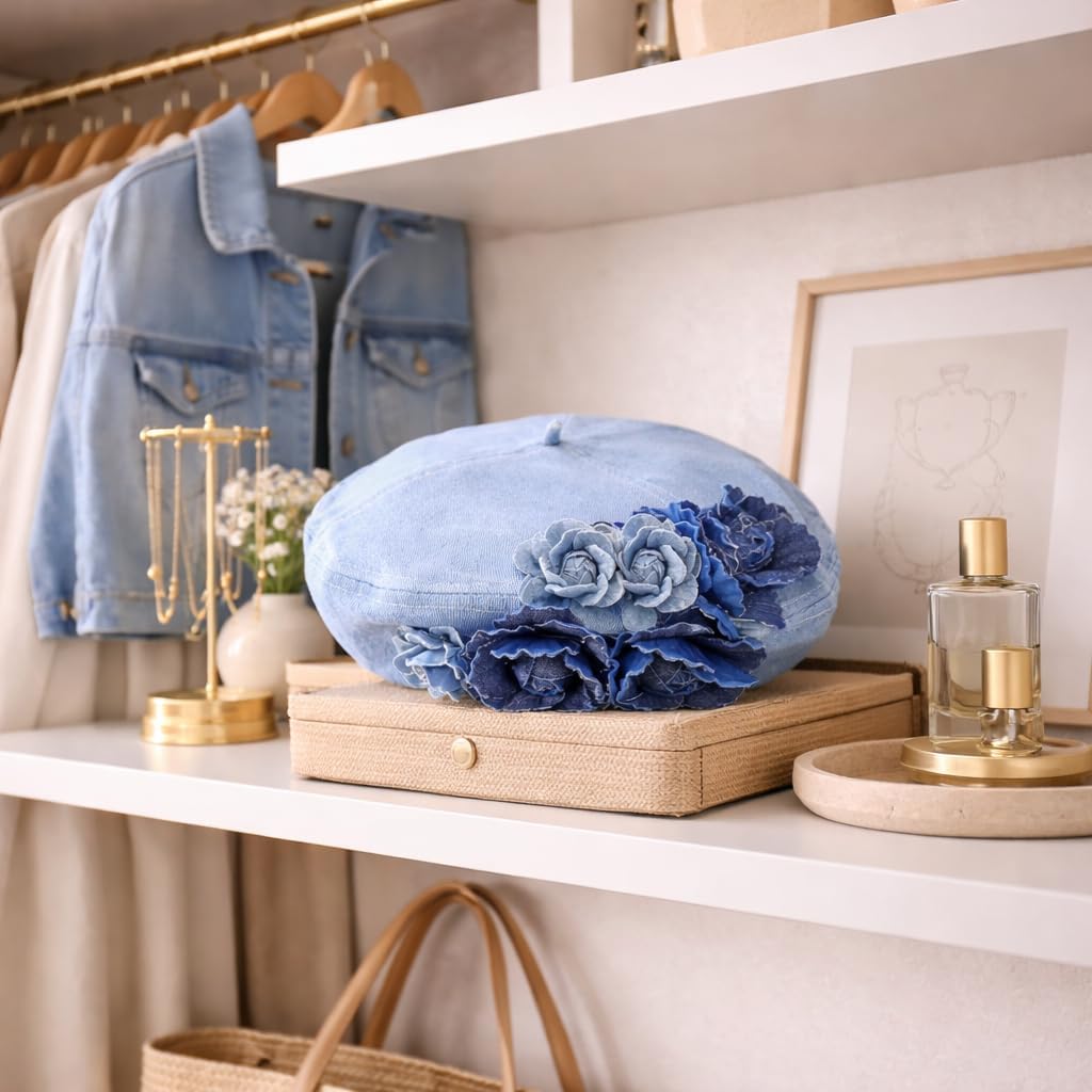 Fashion Women's Denim Beret - French Artist-Style Adjustable Beret, Casual Sun hat for Women, Comfortable fit, Suitable for Outdoor and Stylish Outfits