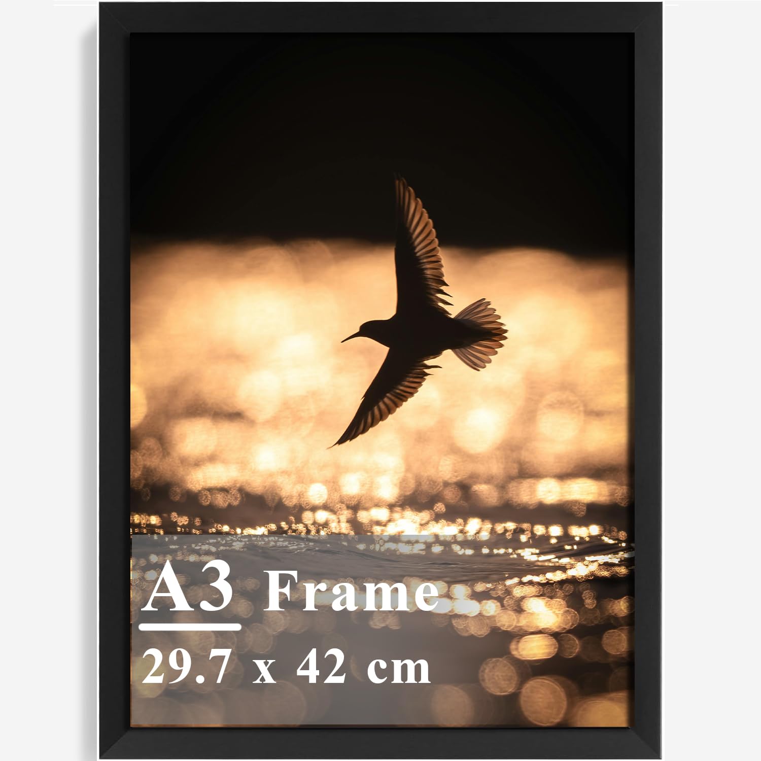 A3 Picture Frame, Wooden Poster Frame, 29.7x42cm Photo Frames for Display Family Pictures Wall Gallery Photo Frames Wall Mounting Horizontally or Vertically (Black)