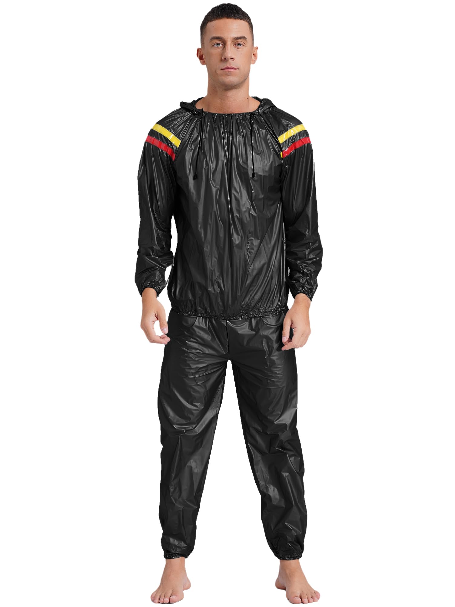 CHICTRY Men's Heavy Duty Sweat Suit Sauna Exercise Gym Sauna Suit Fitness Workout Anti-Rip with Hood Type A Black XXL