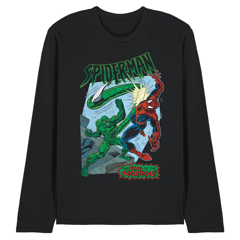 Marvel Spiderman Retro Sting of The Scorpion Unisex Long Sleeve T Shirt, Black, XX-Large