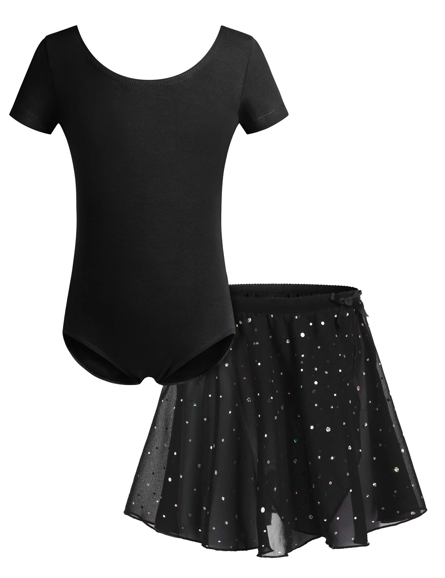 Bricnat Mädchen Ballettkleidung Ballettkleid Kinder Balletttrikot Kurzarm Langarm Tanzbody Tanzkleid aus Baumwolle mit Chiffon Rock Tütü 2-10Jahre