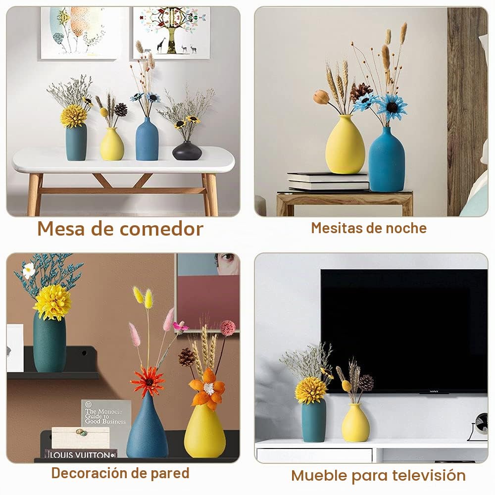 Sziqiqi Jarrones Pequeños de Cerámica para Flores, Juego de 4 Decorativos para Sala de Estar, Mini Hechos a Mano Mate para Decoración de Centro de Mesa Moderno