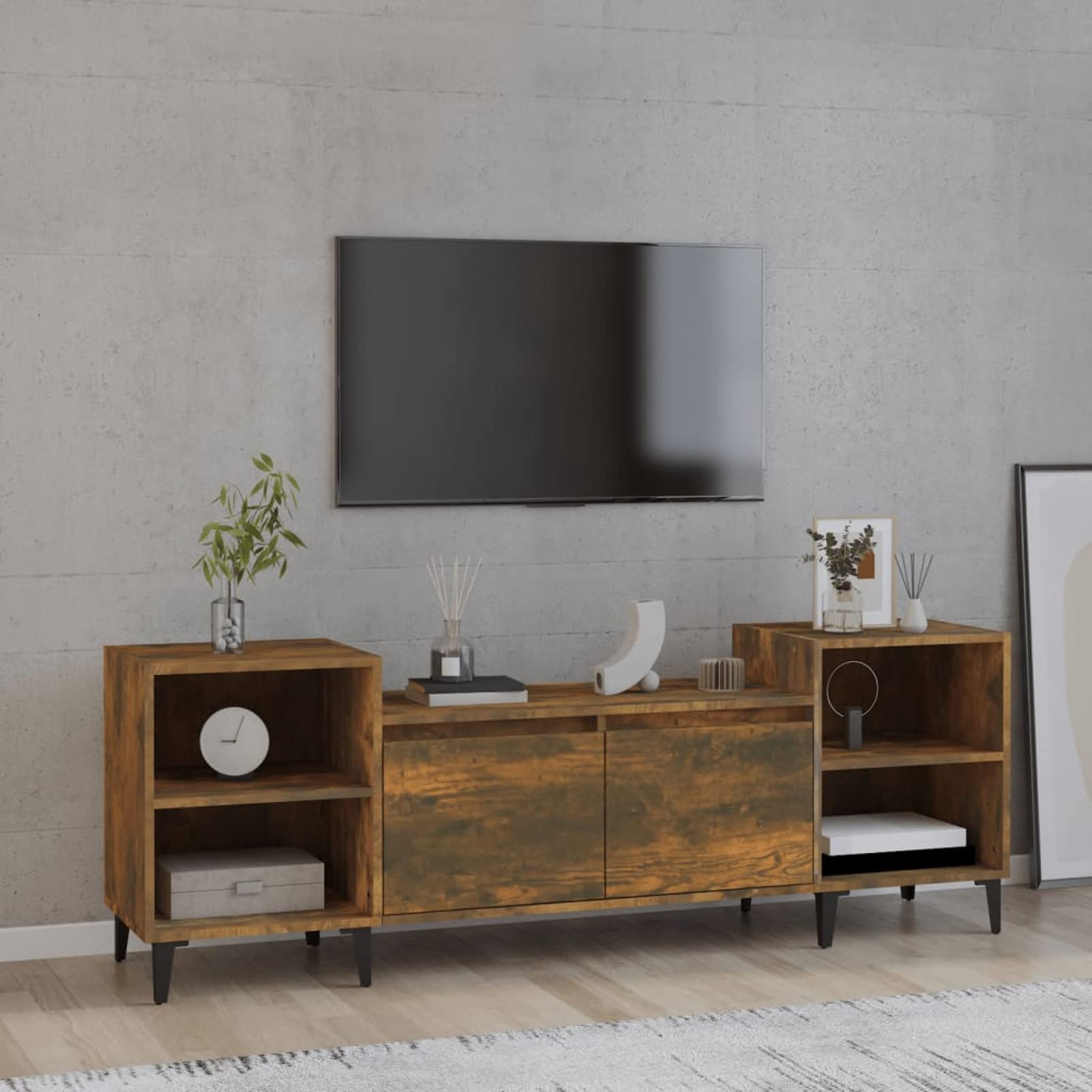 Szafka pod telewizor, dąb wędzony, 160 x 35 x 55 cm, materiał drewnopochodny, stolik pod telewizor, kredens, szafka hi-fi, mebel pod telewizor, stół