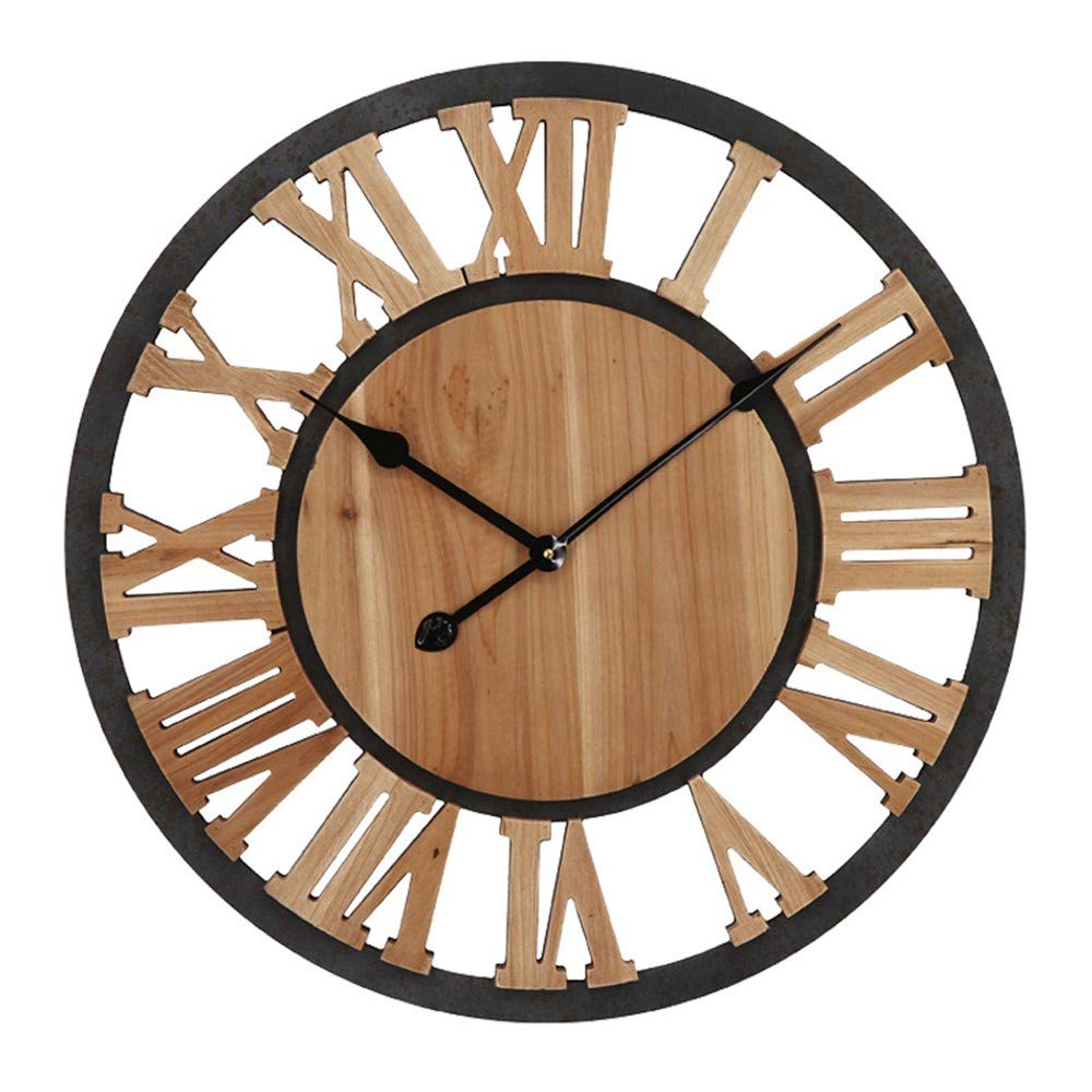 Reloj de Pared de Madera Redondo De 24 Pulgadas, Reloj de Pared De Decorazione De Sala de estar Semplice Reloj de Pared Casero Creativo (A)
