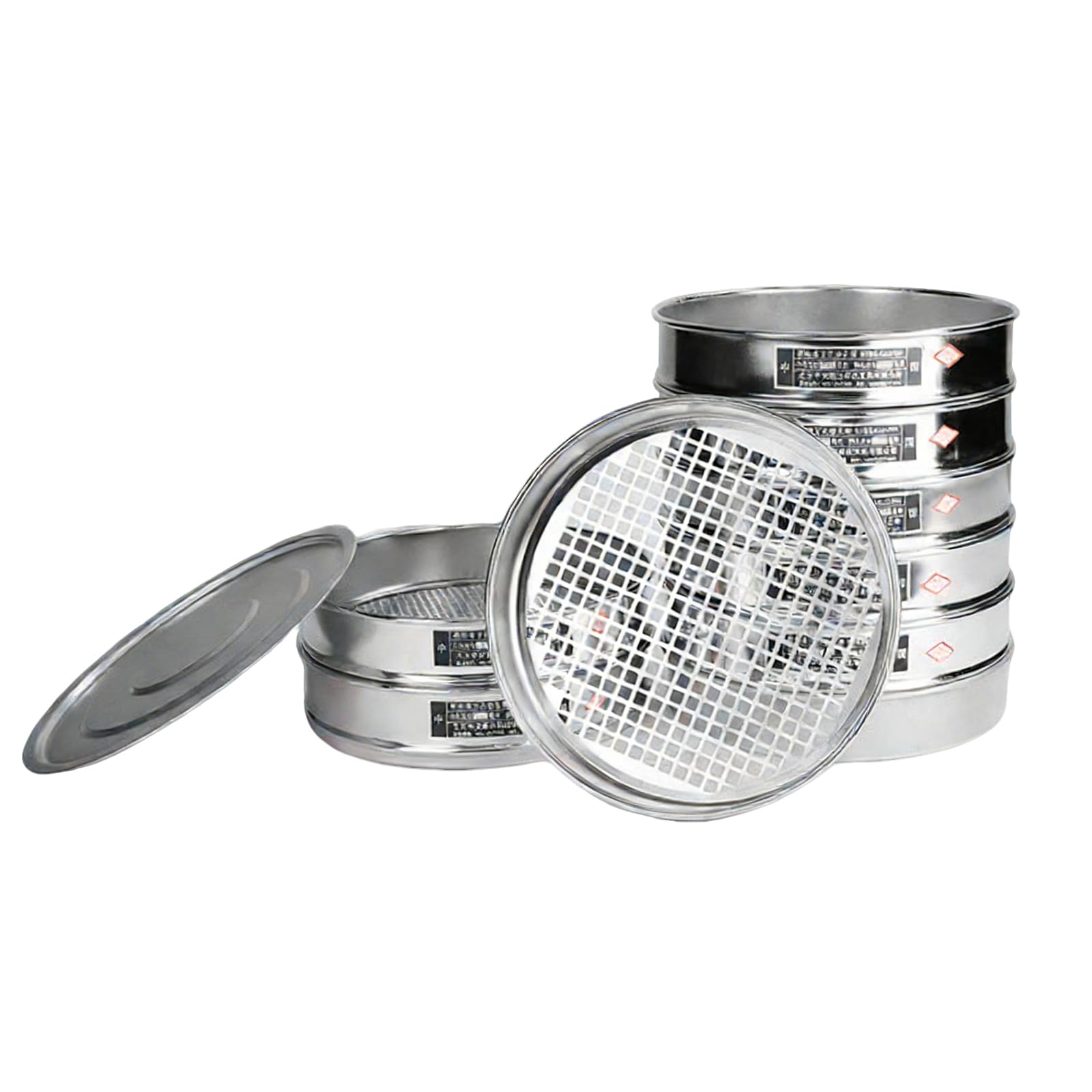 Setaccio per ghiaia, in acciaio inox, diametro 30 cm, apertura foro quadrato, con fondo e coperchio per uso in fabbrica e in laboratorio