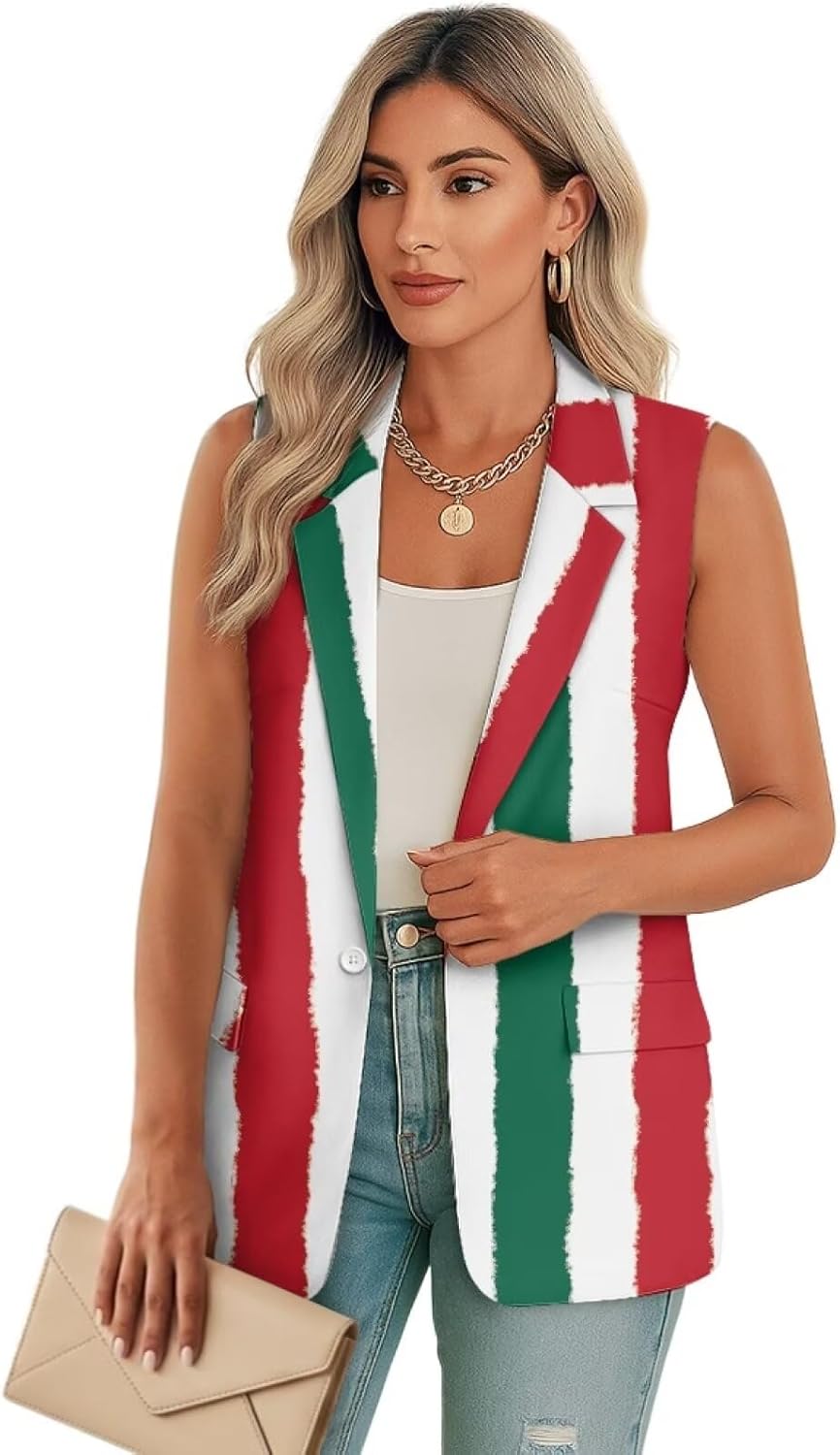 Blazer Vest for Women Suits Tops Fashion Outwear Sleeveless Work Office Jacket Waistcoat with Pockets