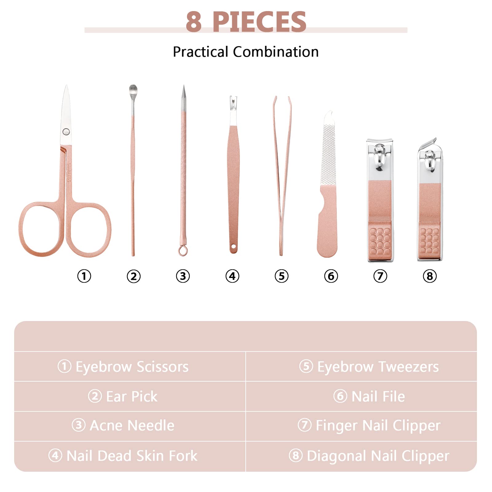 Lasnten Juego de 24 cortaúñas a granel, kit de aseo de uñas de acero inoxidable, kit de pedicura profesional, herramientas de pedicura con estuche de viaje, regalos personales para hombres y mujeres