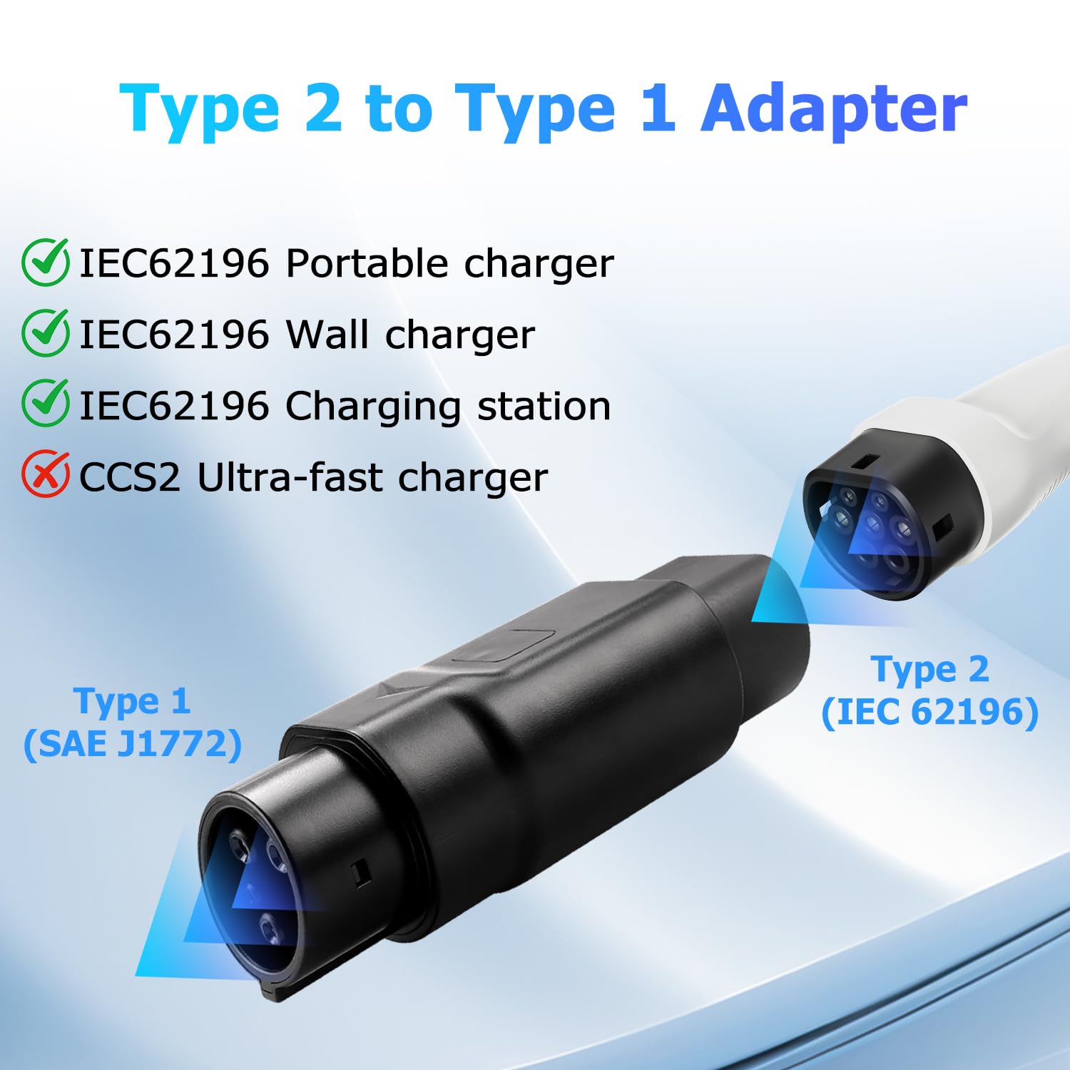 Erato EV-laadadapter type 2 (IEC 62196) naar type 1 (SAE J1772