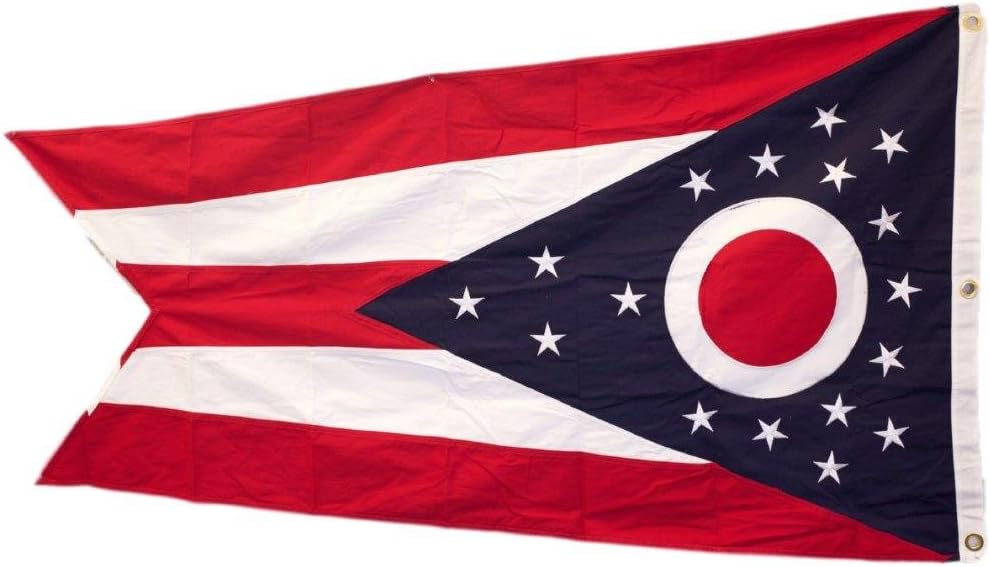 AES 3X5 Embroidered Sewn State of Ohio 100% Cotton 3'x5' Flag Grommets Fade Resistant Double Stitched Premium Penant House Banner Grommets