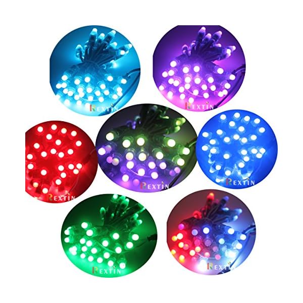 Rextin WS2811 Pixel, digital, adressierbar, LED-Lichterkette, wasserdicht, RGB, 12 mm, DC 5 V, 50 Stück – Bild 7